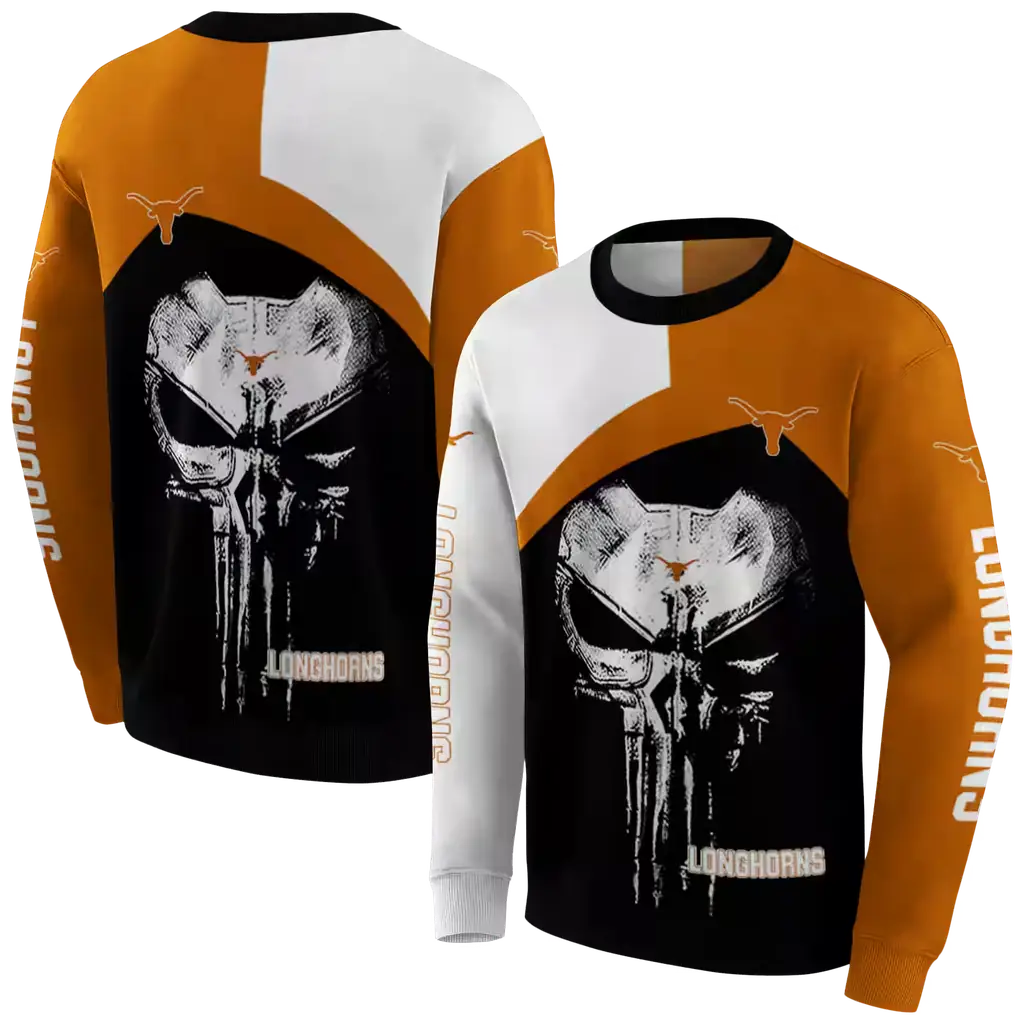 texas longhorns skull punisher white black hoodie premium grade texas longhorns skull punisher white black hoodie premium grade