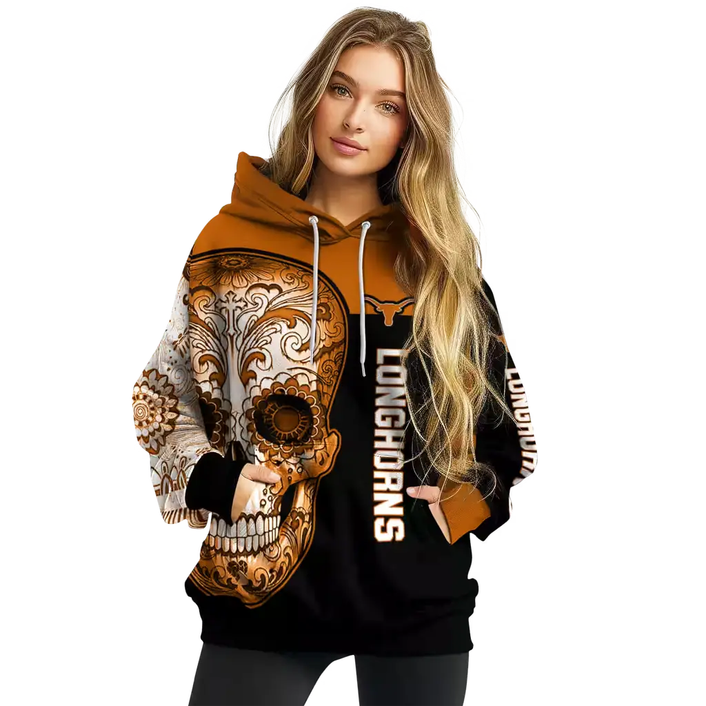 texas longhorns sugar skull orange black hoodie high quality texas longhorns sugar skull orange black hoodie high quality