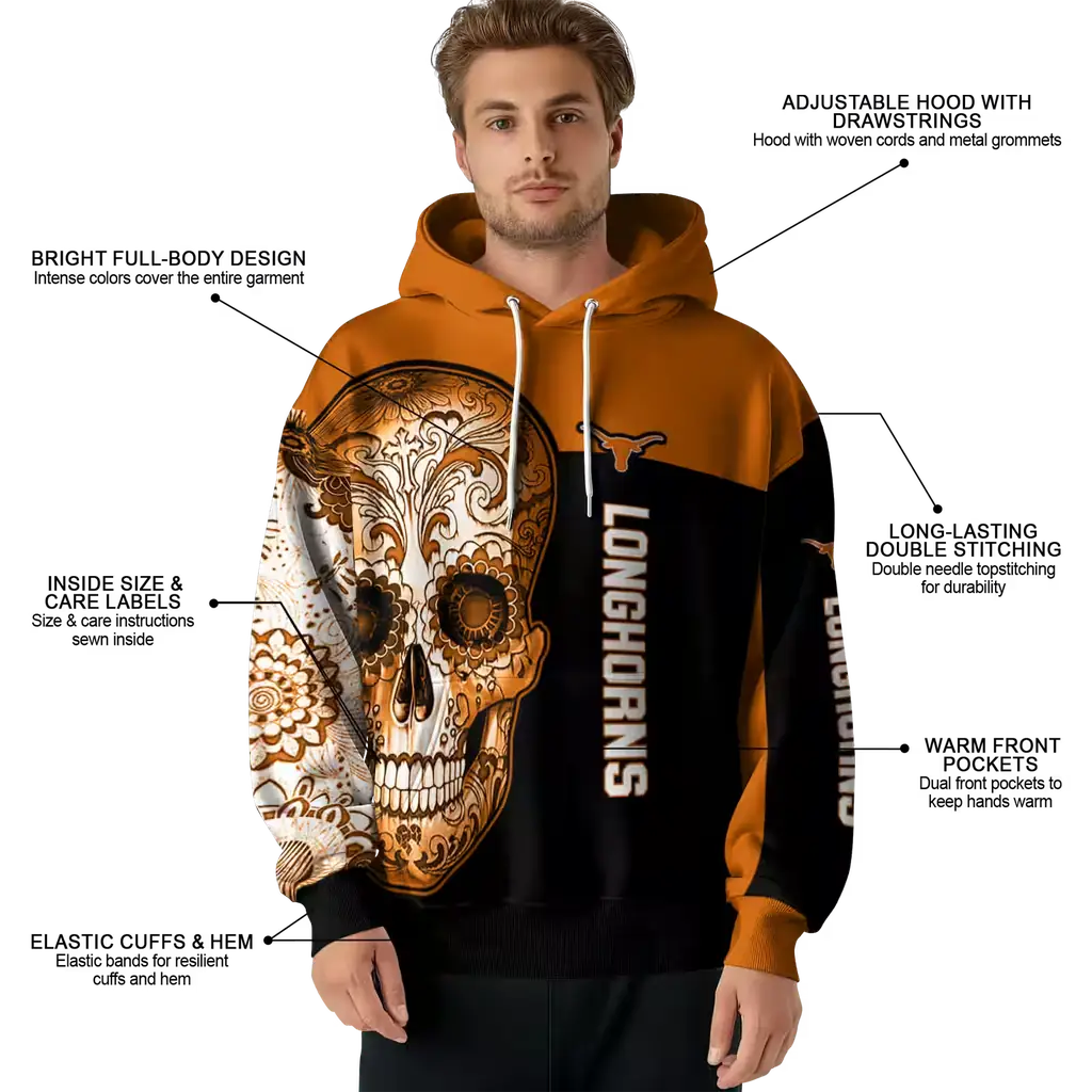 texas longhorns sugar skull orange black hoodie latest model texas longhorns sugar skull orange black hoodie latest model