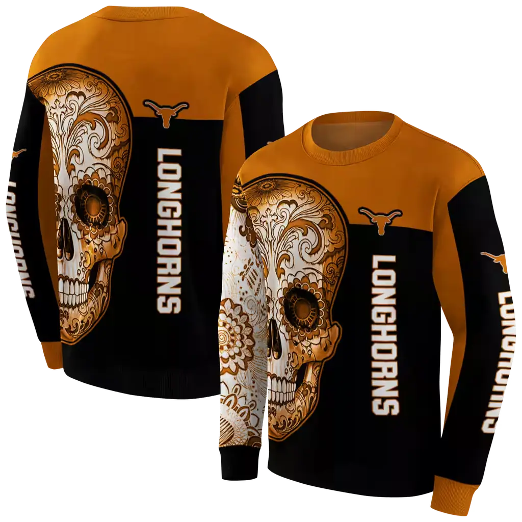 texas longhorns sugar skull orange black hoodie premium grade texas longhorns sugar skull orange black hoodie premium grade