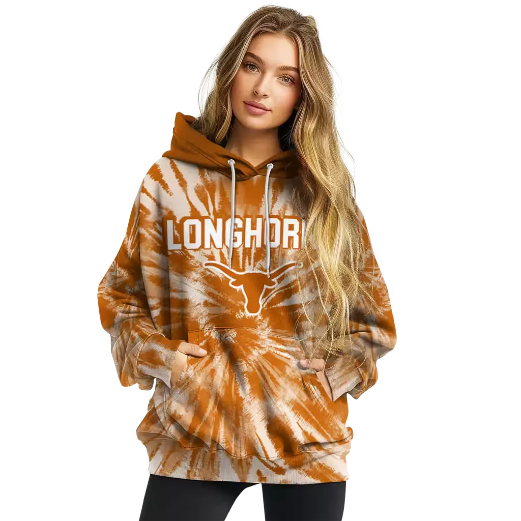 texas longhorns tie dye pattern orange hoodie high quality texas longhorns tie dye pattern orange hoodie high quality