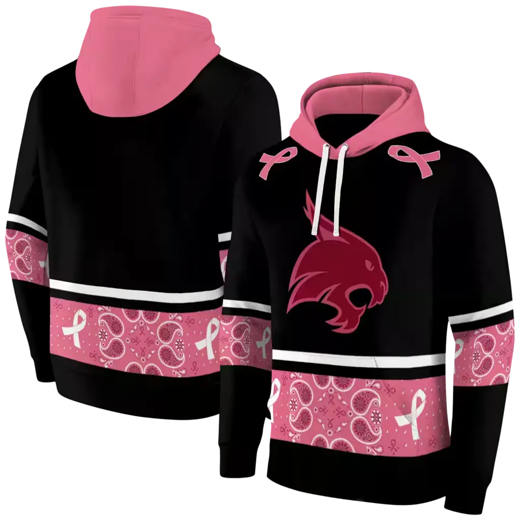 texas state bobcats awareness ribbon black pink hoodie fashion forward texas state bobcats awareness ribbon black pink hoodie fashion forward