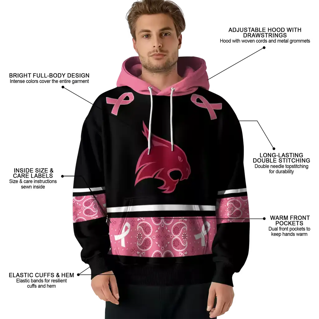 texas state bobcats awareness ribbon black pink hoodie latest model texas state bobcats awareness ribbon black pink hoodie latest model