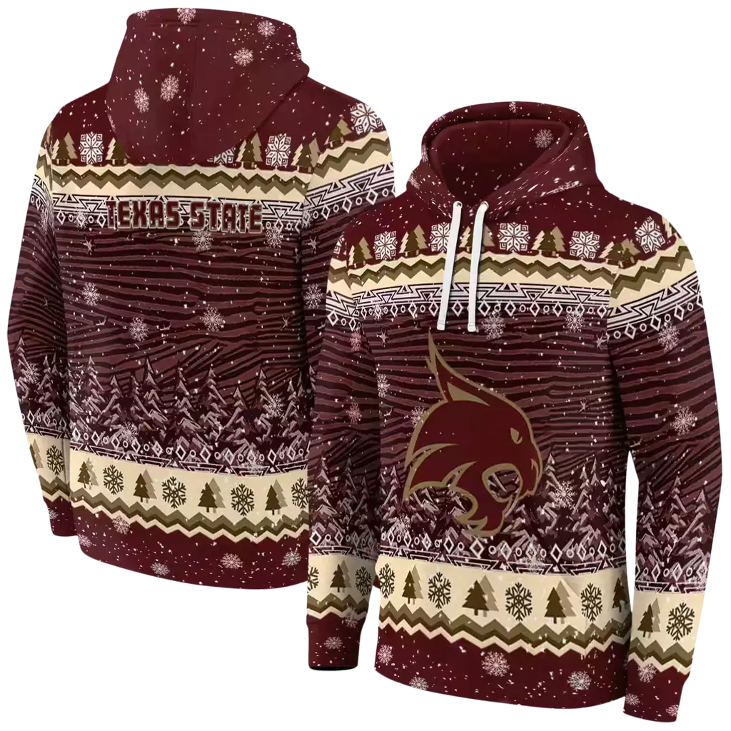 texas state bobcats christmas trees maroon hoodie fashion forward texas state bobcats christmas trees maroon hoodie fashion forward