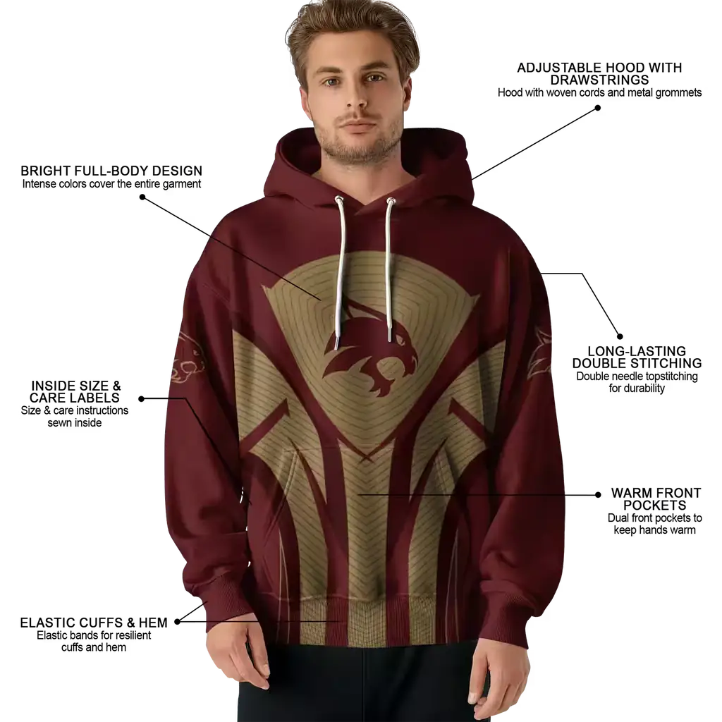 texas state bobcats concentric lines maroon black hoodie latest model texas state bobcats concentric lines maroon black hoodie latest model