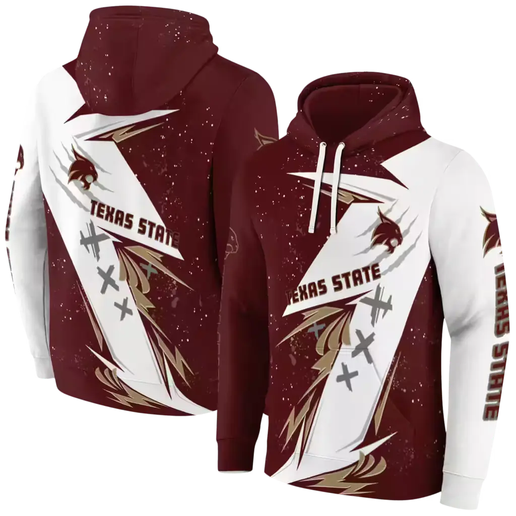 texas state bobcats dynamic slash maroon white hoodie fashion forward texas state bobcats dynamic slash maroon white hoodie fashion forward