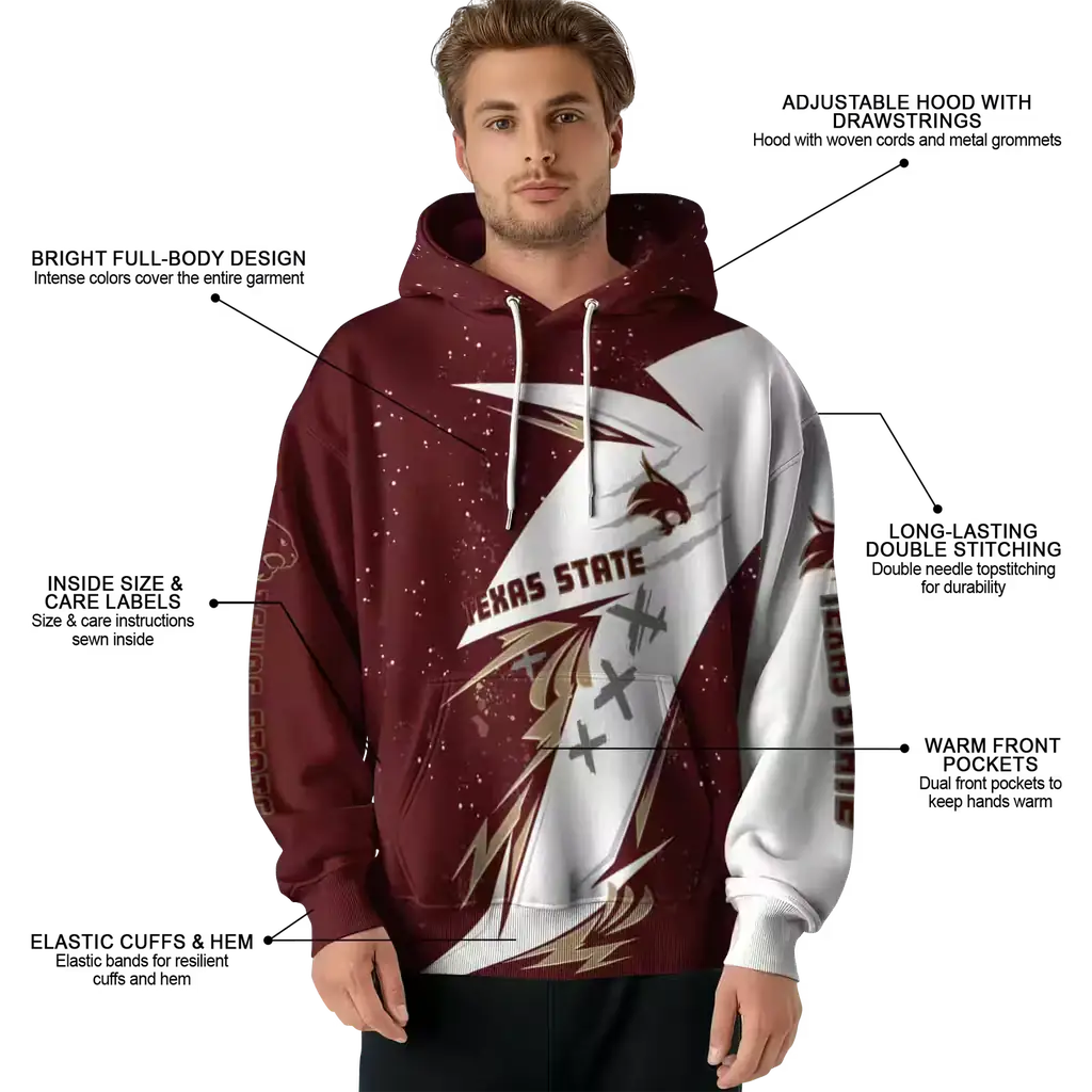 texas state bobcats dynamic slash maroon white hoodie latest model texas state bobcats dynamic slash maroon white hoodie latest model