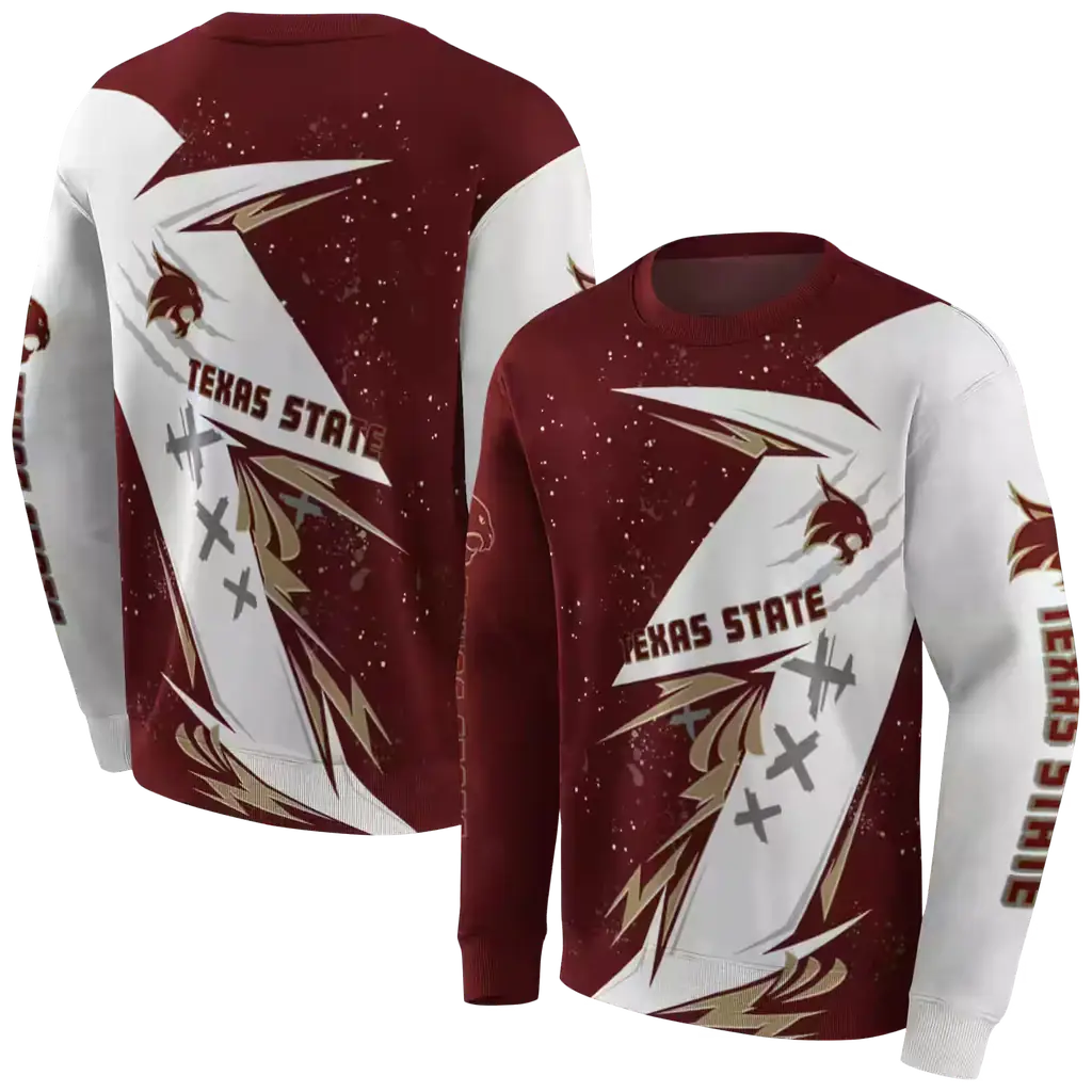 texas state bobcats dynamic slash maroon white hoodie premium grade texas state bobcats dynamic slash maroon white hoodie premium grade