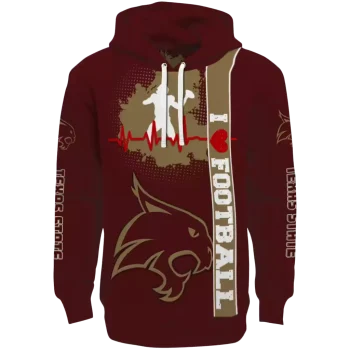 texas state bobcats football heartbeat maroon hoodie best selling