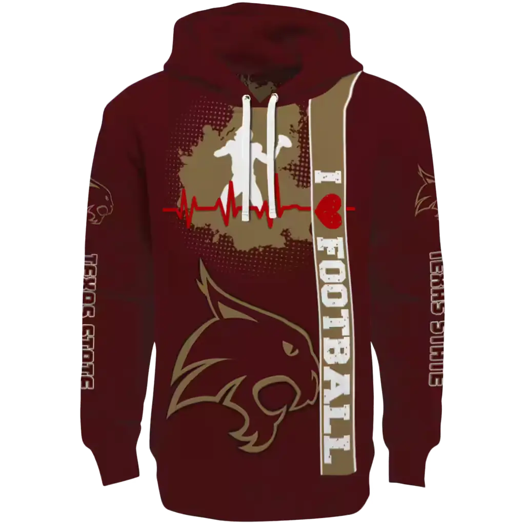 texas state bobcats football heartbeat maroon hoodie best selling texas state bobcats football heartbeat maroon hoodie best selling