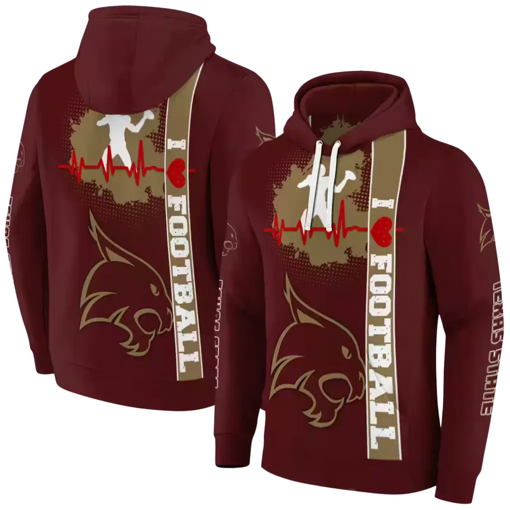 texas state bobcats football heartbeat maroon hoodie fashion forward texas state bobcats football heartbeat maroon hoodie fashion forward