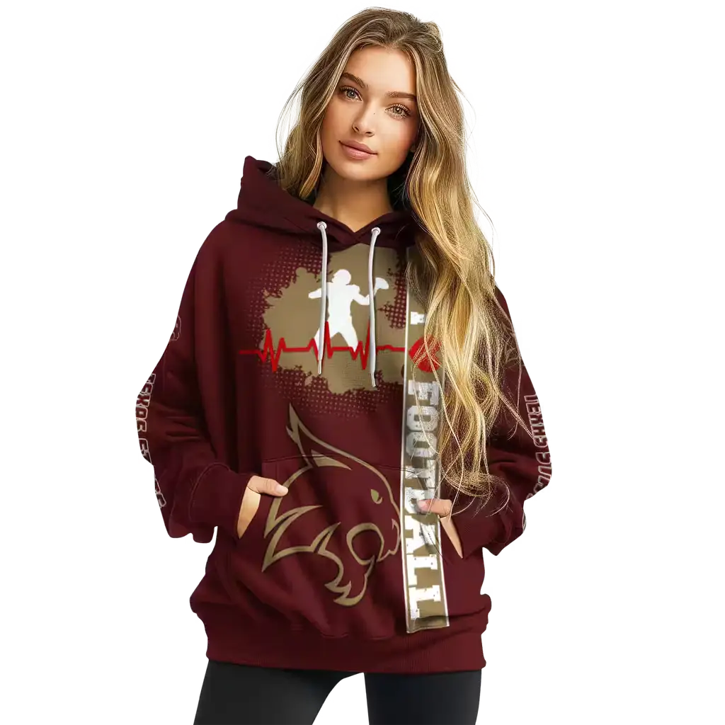 texas state bobcats football heartbeat maroon hoodie high quality texas state bobcats football heartbeat maroon hoodie high quality