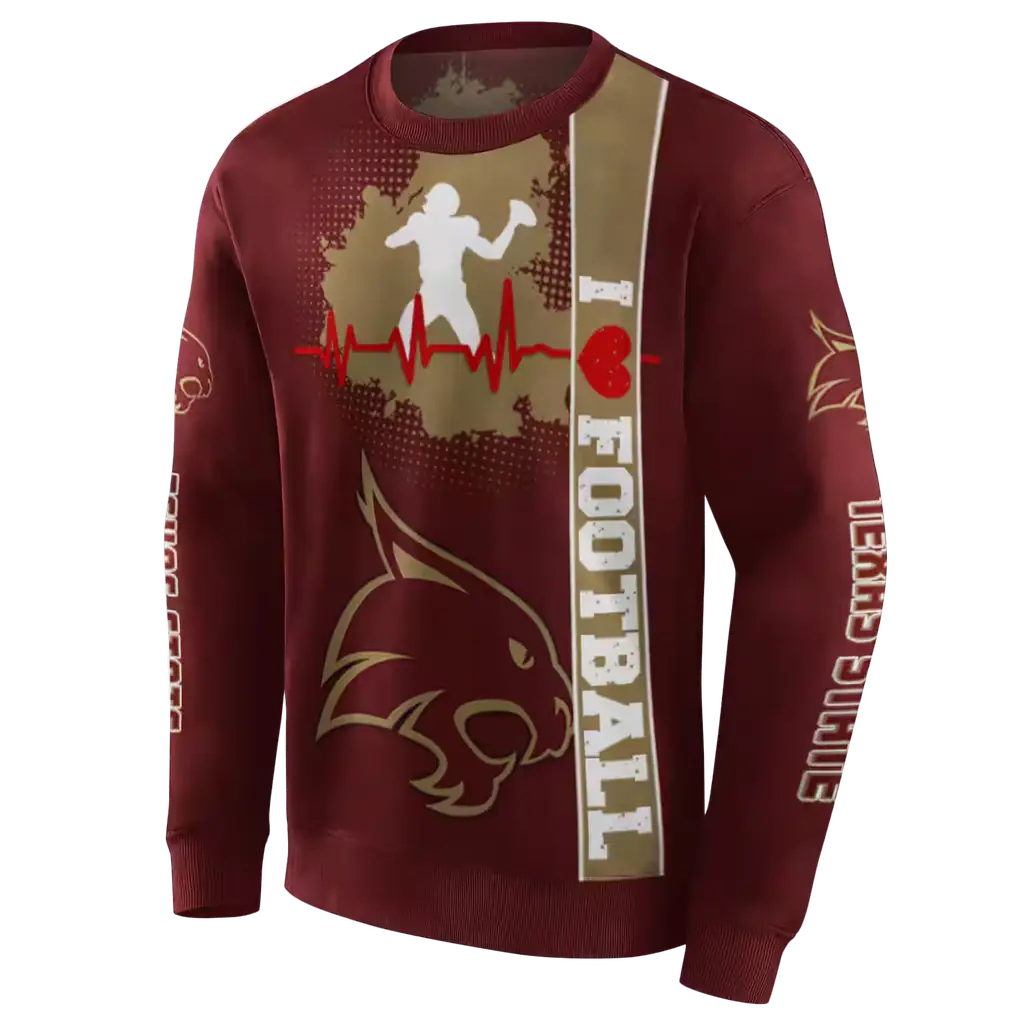 texas state bobcats football heartbeat maroon hoodie new arrival texas state bobcats football heartbeat maroon hoodie new arrival