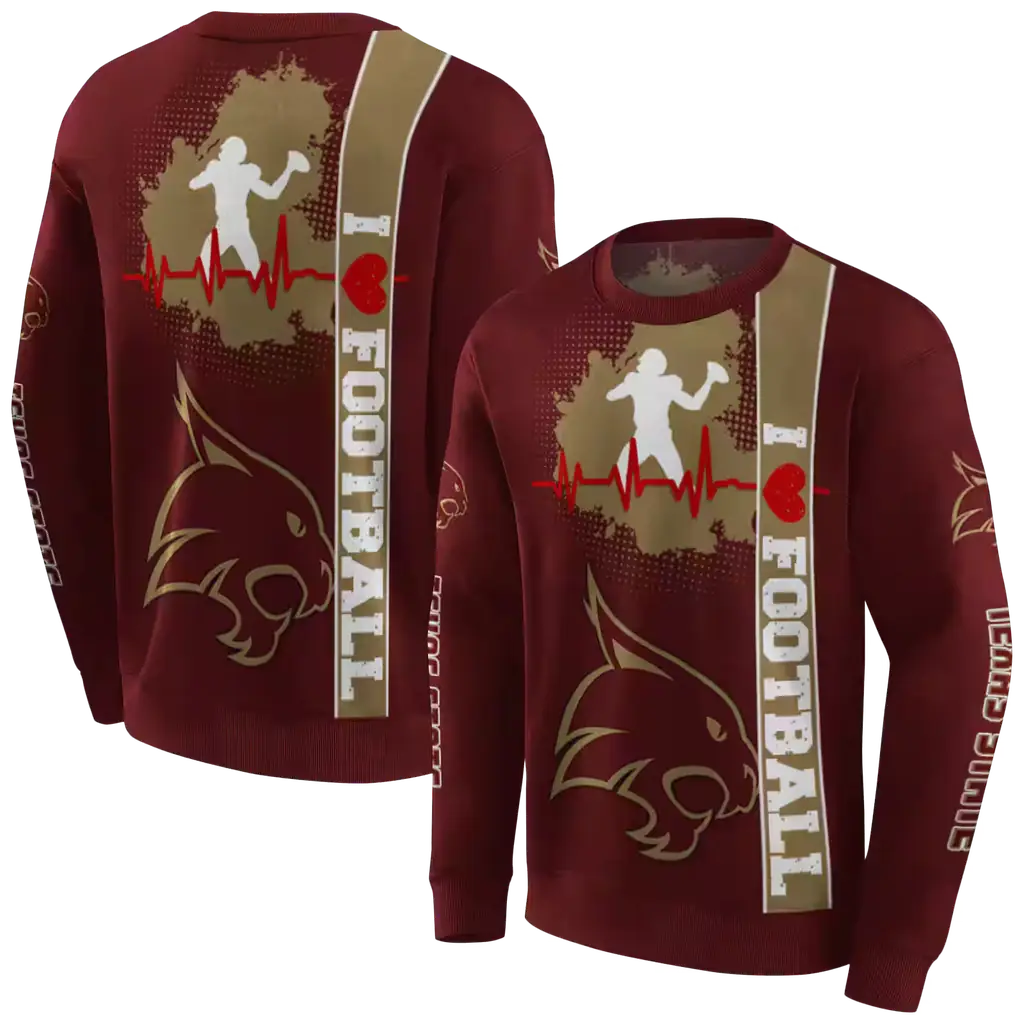 texas state bobcats football heartbeat maroon hoodie premium grade texas state bobcats football heartbeat maroon hoodie premium grade