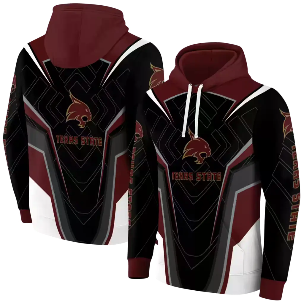 texas state bobcats futuristic pattern maroon black hoodie fashion forward texas state bobcats futuristic pattern maroon black hoodie fashion forward