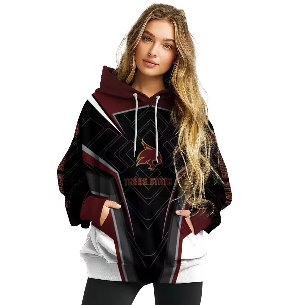 texas state bobcats futuristic pattern maroon black hoodie high quality texas state bobcats futuristic pattern maroon black hoodie high quality
