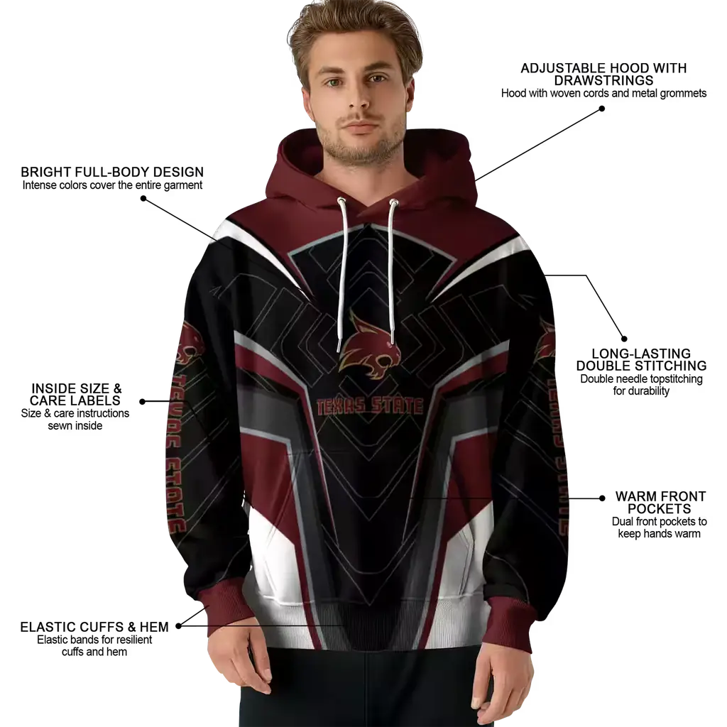 texas state bobcats futuristic pattern maroon black hoodie latest model texas state bobcats futuristic pattern maroon black hoodie latest model