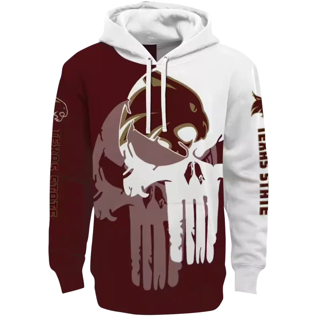texas state bobcats graphic punisher maroon white hoodie best selling texas state bobcats graphic punisher maroon white hoodie best selling