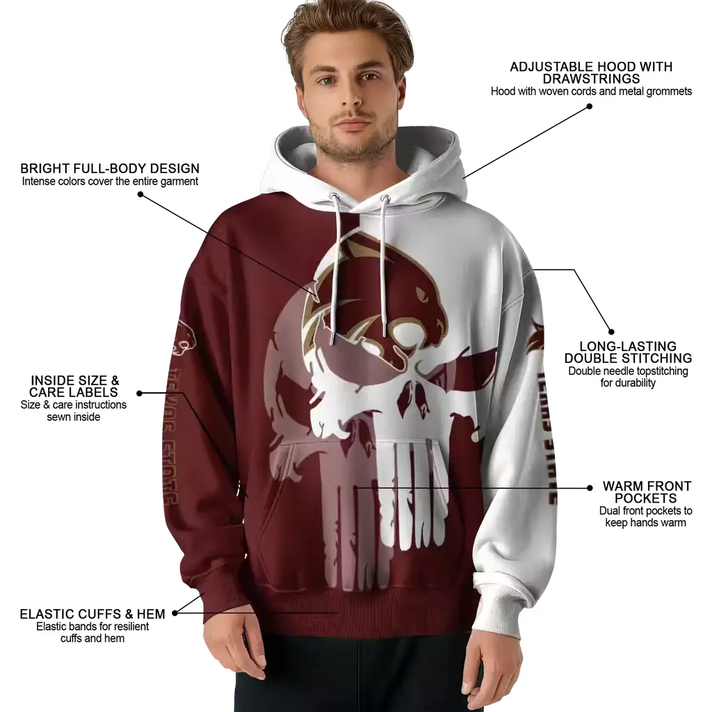 texas state bobcats graphic punisher maroon white hoodie latest model texas state bobcats graphic punisher maroon white hoodie latest model