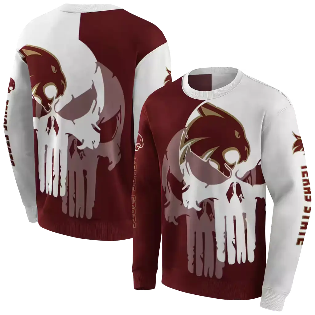 texas state bobcats graphic punisher maroon white hoodie premium grade texas state bobcats graphic punisher maroon white hoodie premium grade