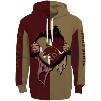 texas state bobcats heartbeat graphic maroon hoodie best selling