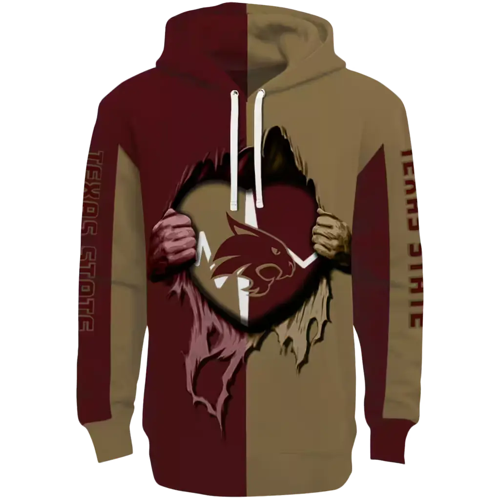 texas state bobcats heartbeat graphic maroon hoodie best selling texas state bobcats heartbeat graphic maroon hoodie best selling
