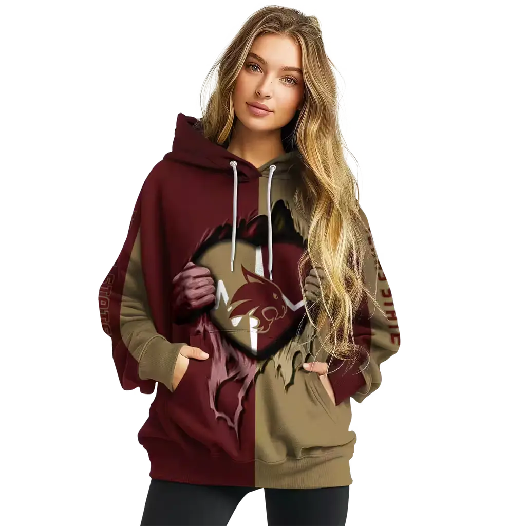 texas state bobcats heartbeat graphic maroon hoodie high quality texas state bobcats heartbeat graphic maroon hoodie high quality