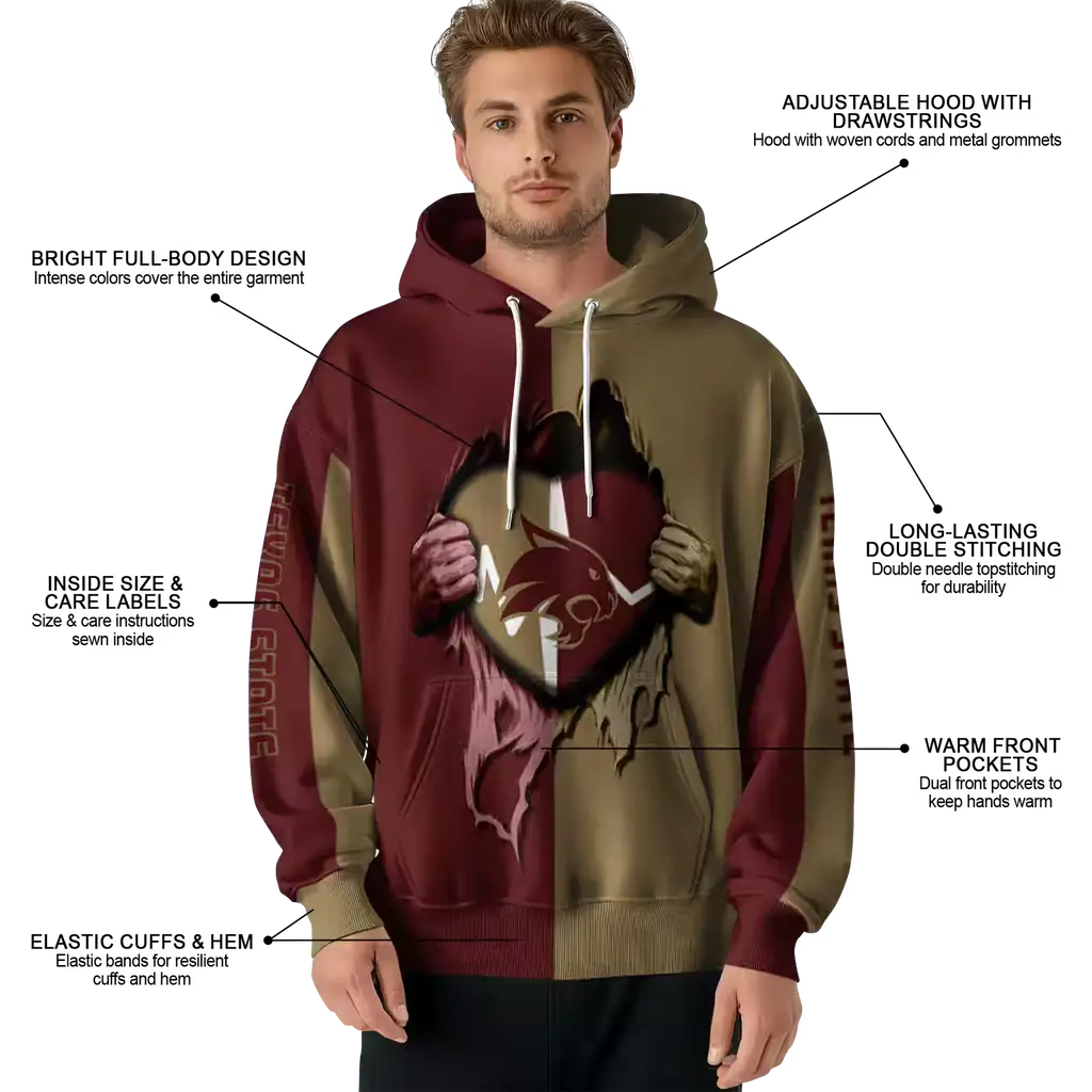 texas state bobcats heartbeat graphic maroon hoodie latest model texas state bobcats heartbeat graphic maroon hoodie latest model