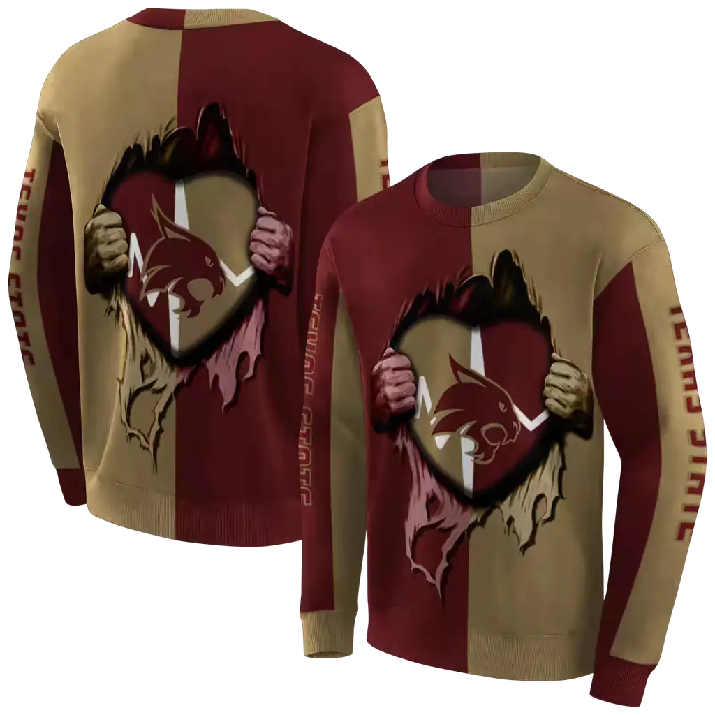 texas state bobcats heartbeat graphic maroon hoodie premium grade texas state bobcats heartbeat graphic maroon hoodie premium grade