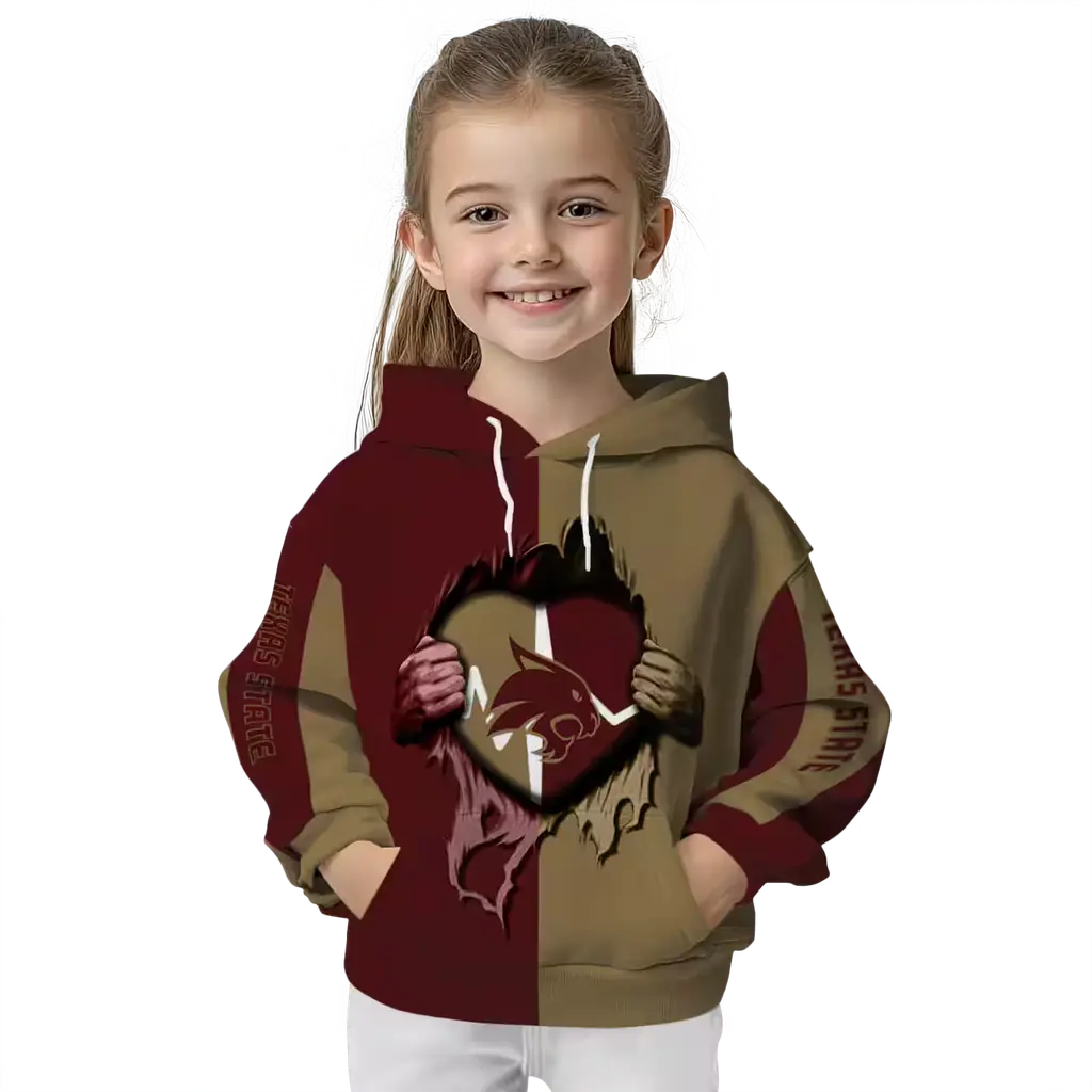 texas state bobcats heartbeat graphic maroon hoodie top rated texas state bobcats heartbeat graphic maroon hoodie top rated