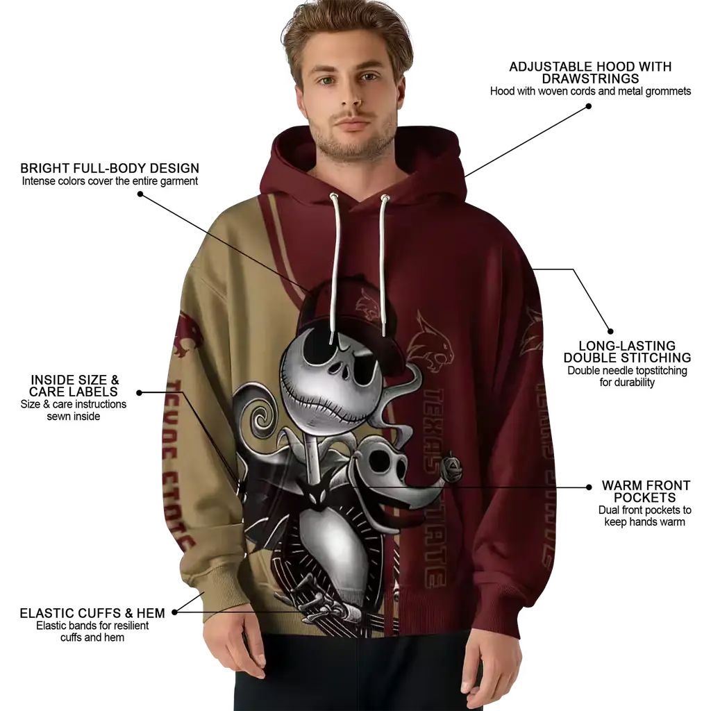 texas state bobcats jack skellington maroon hoodie latest model texas state bobcats jack skellington maroon hoodie latest model