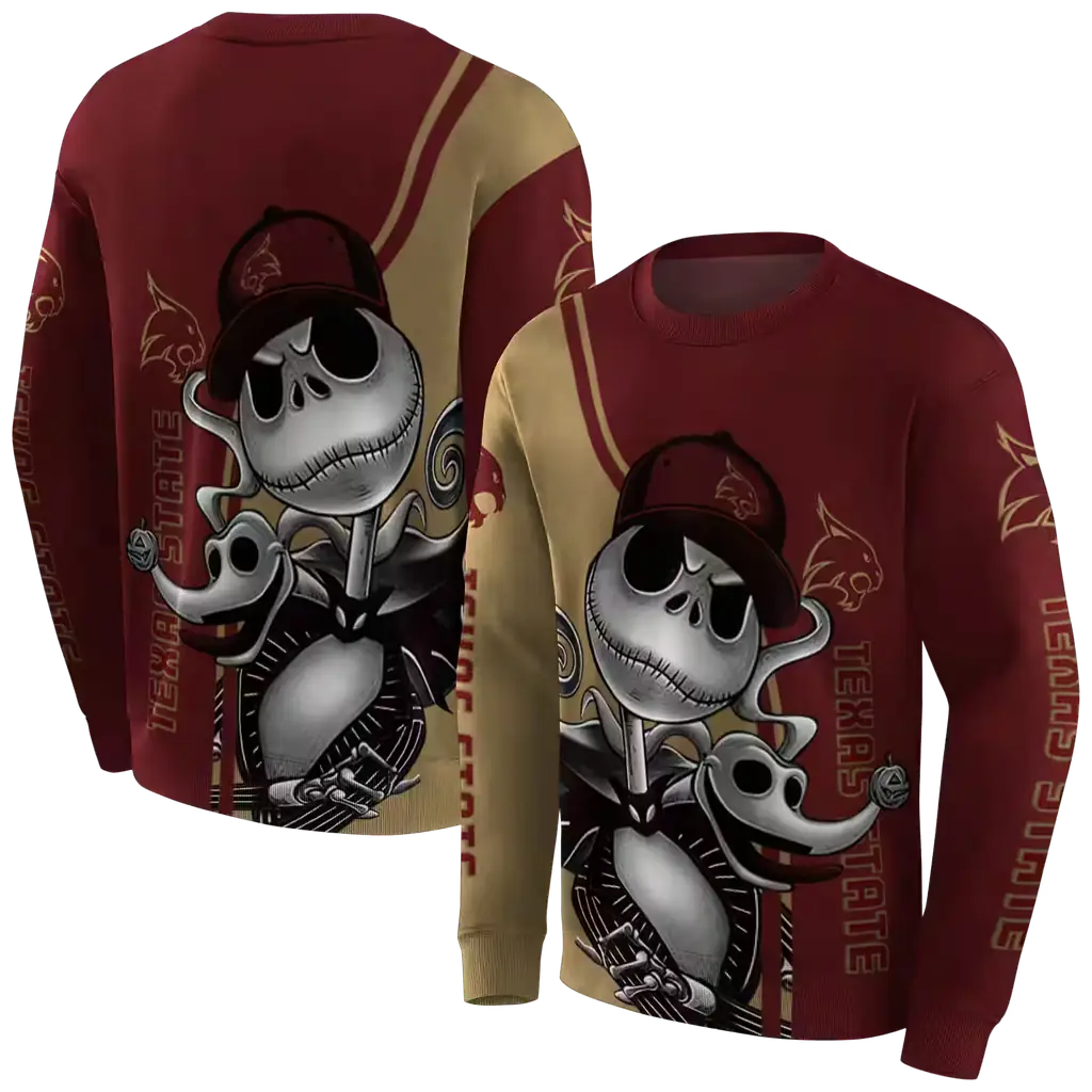 texas state bobcats jack skellington maroon hoodie premium grade texas state bobcats jack skellington maroon hoodie premium grade