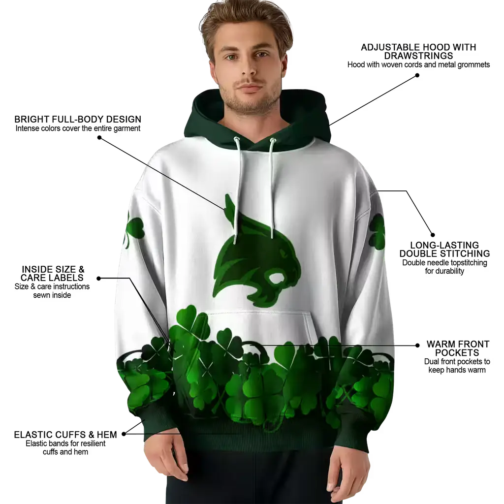 texas state bobcats lucky motif white green hoodie latest model texas state bobcats lucky motif white green hoodie latest model