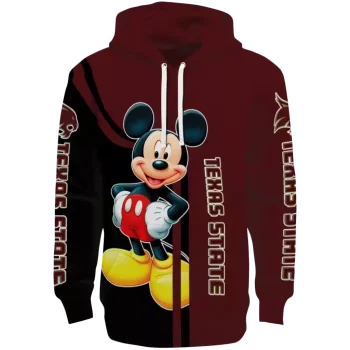 texas state bobcats mickey mouse maroon black hoodie best selling