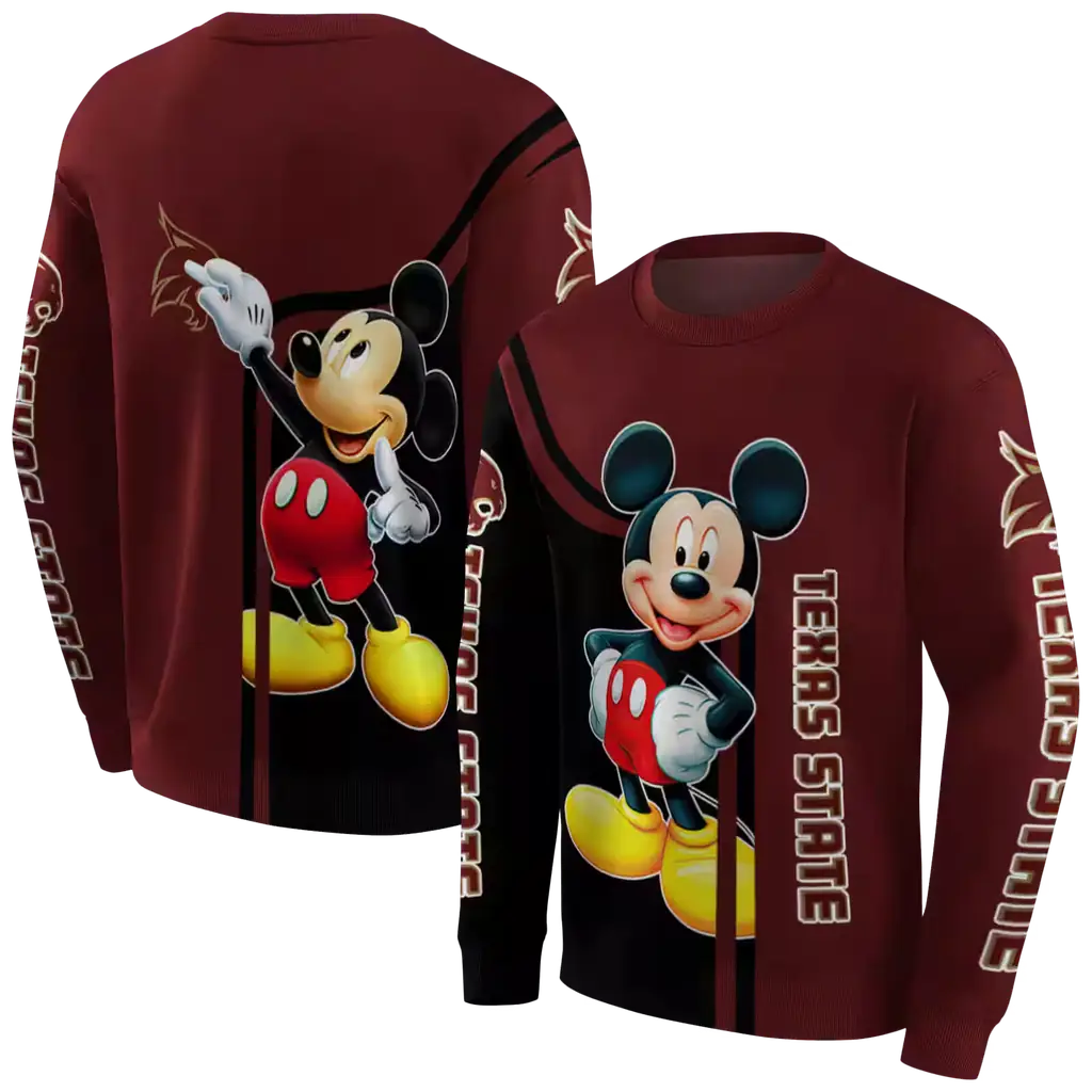 texas state bobcats mickey mouse maroon black hoodie premium grade texas state bobcats mickey mouse maroon black hoodie premium grade