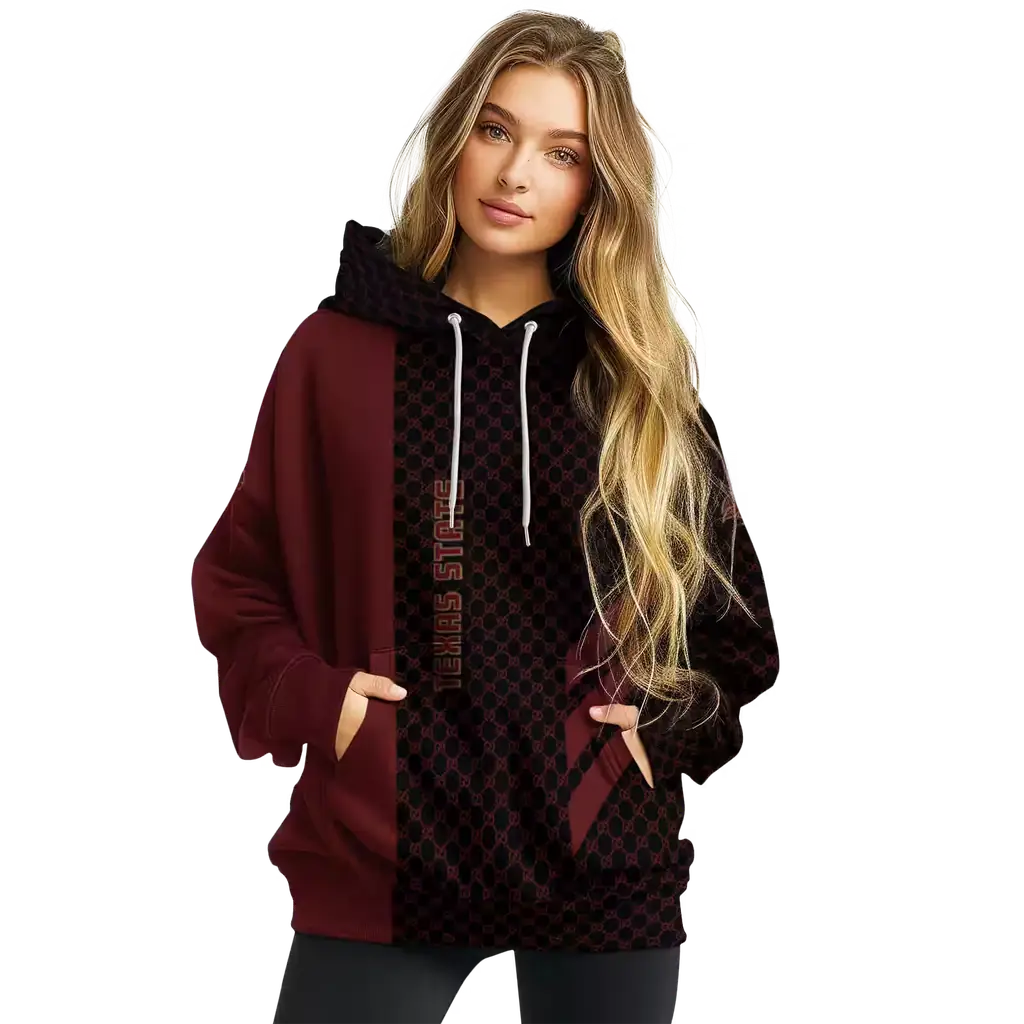 texas state bobcats monogram pattern maroon hoodie high quality texas state bobcats monogram pattern maroon hoodie high quality