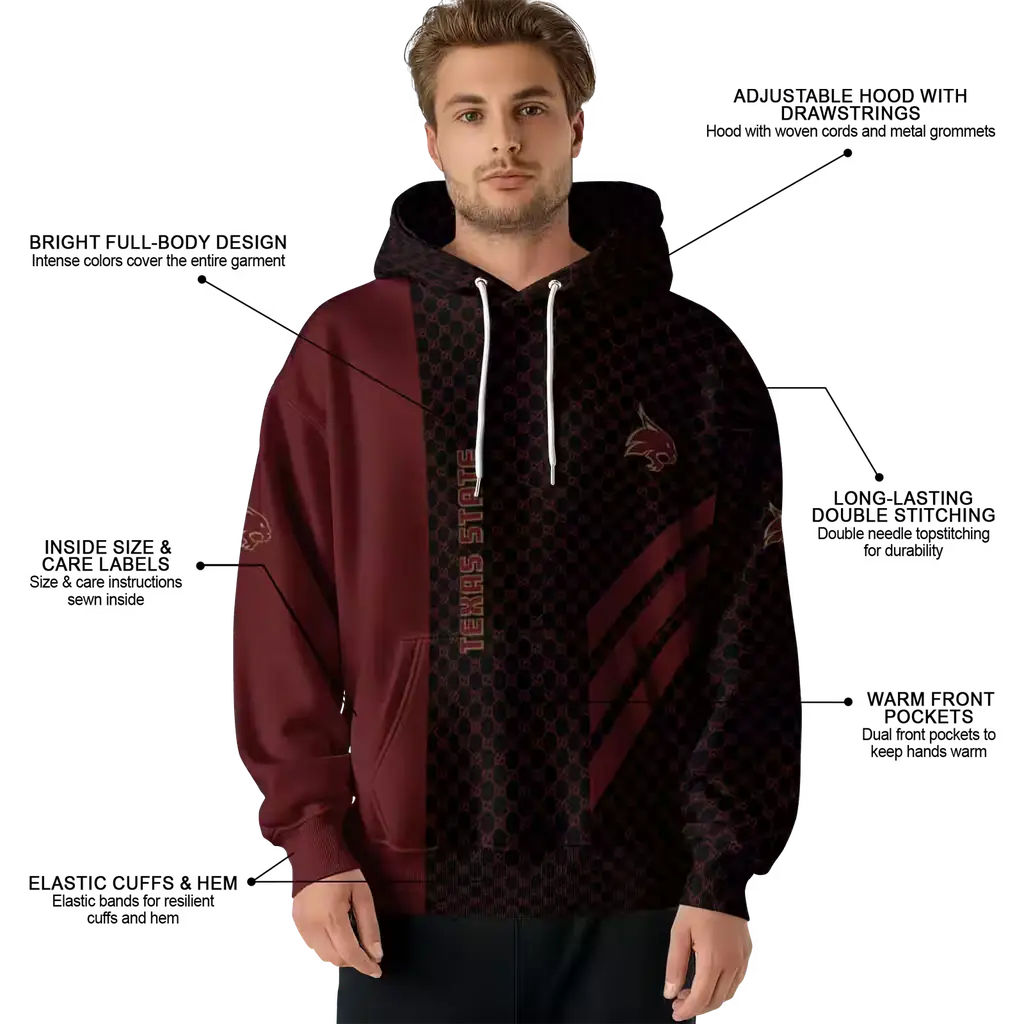texas state bobcats monogram pattern maroon hoodie latest model texas state bobcats monogram pattern maroon hoodie latest model
