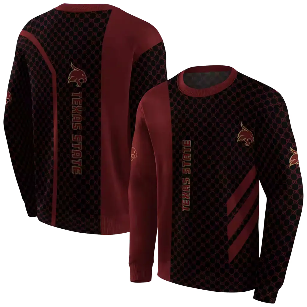 texas state bobcats monogram pattern maroon hoodie premium grade texas state bobcats monogram pattern maroon hoodie premium grade