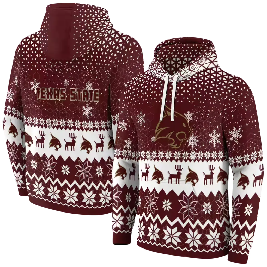 texas state bobcats reindeer motif maroon hoodie fashion forward texas state bobcats reindeer motif maroon hoodie fashion forward