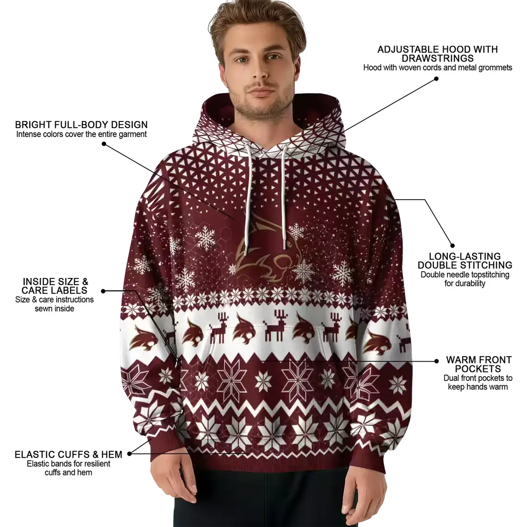 texas state bobcats reindeer motif maroon hoodie latest model texas state bobcats reindeer motif maroon hoodie latest model