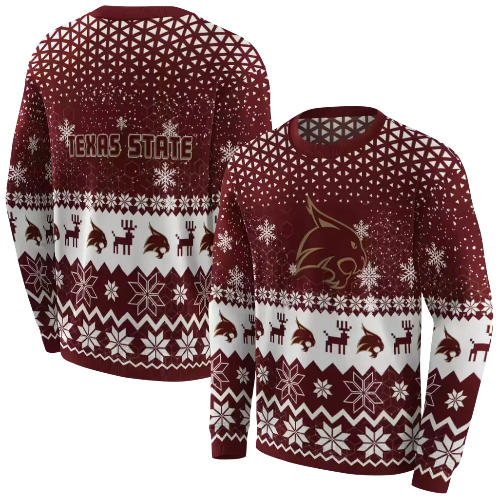 texas state bobcats reindeer motif maroon hoodie premium grade texas state bobcats reindeer motif maroon hoodie premium grade