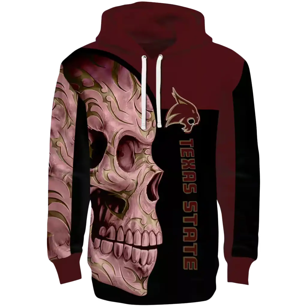 texas state bobcats skull motif maroon black hoodie best selling texas state bobcats skull motif maroon black hoodie best selling