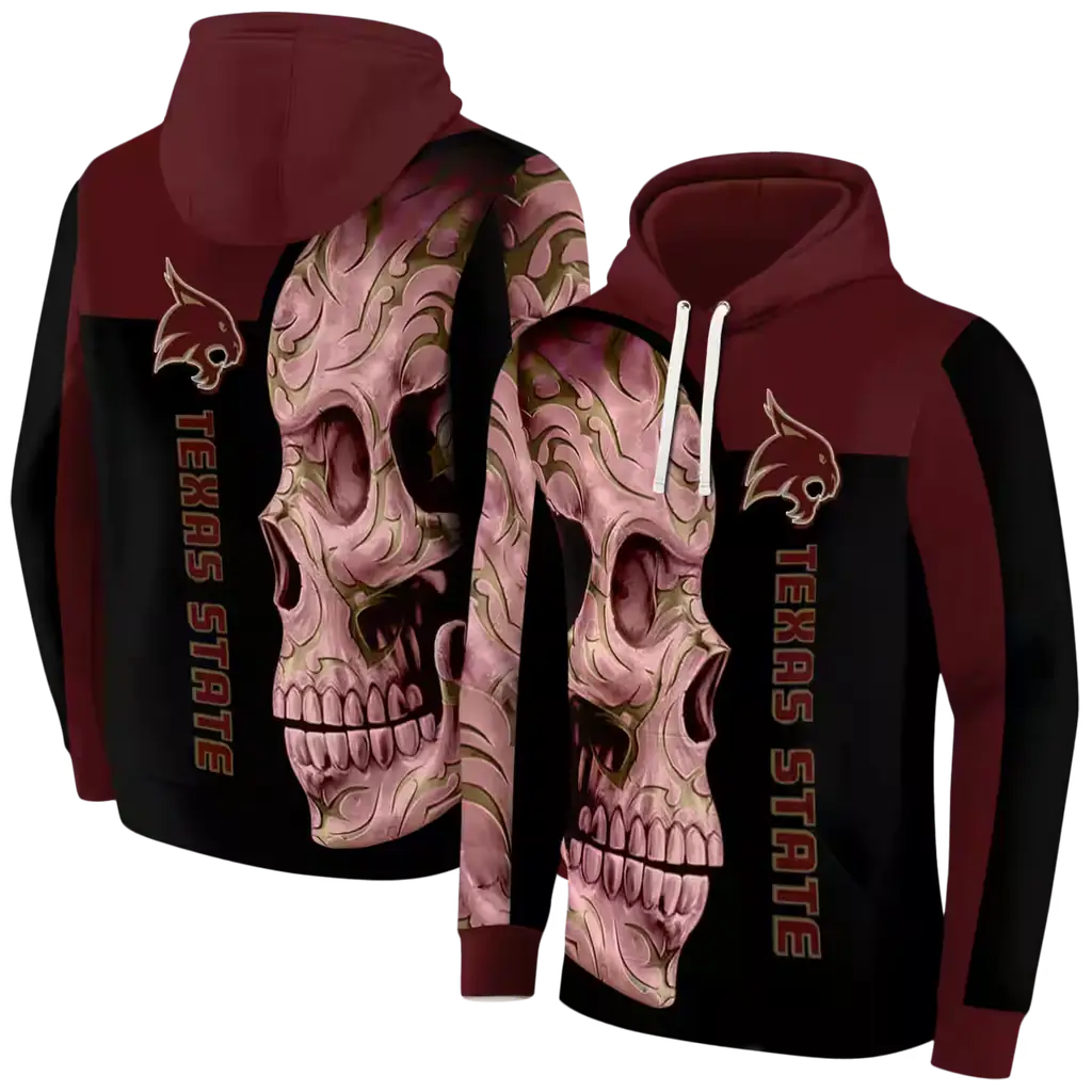 texas state bobcats skull motif maroon black hoodie fashion forward texas state bobcats skull motif maroon black hoodie fashion forward