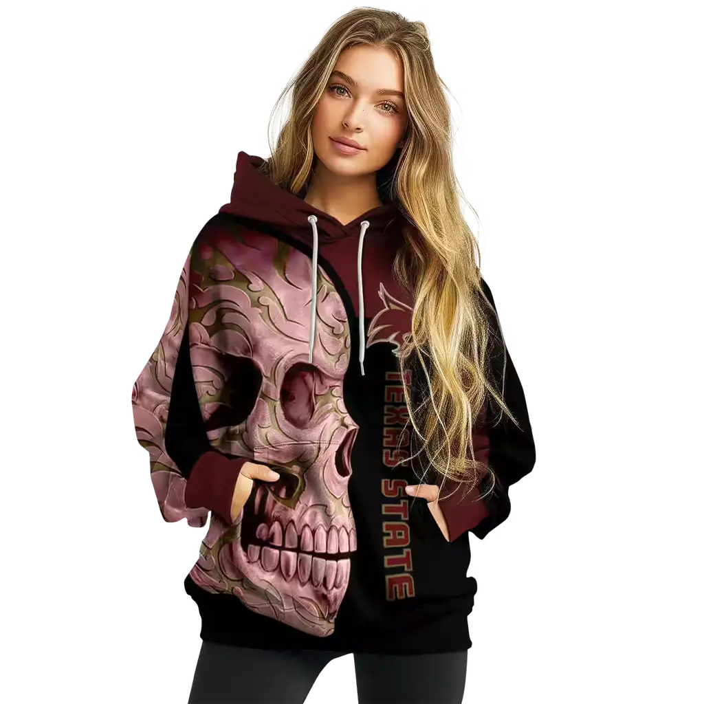 texas state bobcats skull motif maroon black hoodie high quality texas state bobcats skull motif maroon black hoodie high quality