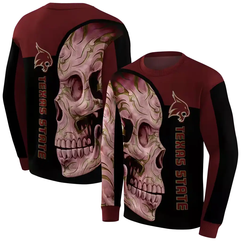 texas state bobcats skull motif maroon black hoodie premium grade texas state bobcats skull motif maroon black hoodie premium grade