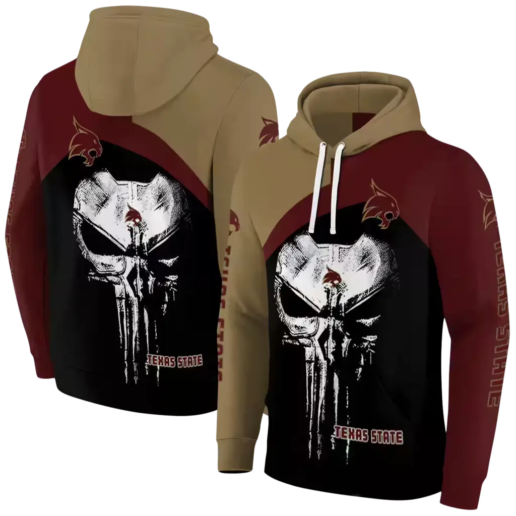 texas state bobcats skull punisher gold black hoodie fashion forward texas state bobcats skull punisher gold black hoodie fashion forward