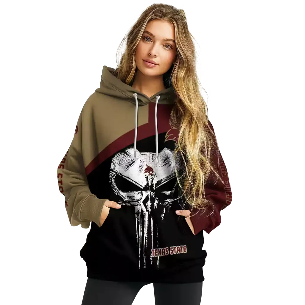 texas state bobcats skull punisher gold black hoodie high quality texas state bobcats skull punisher gold black hoodie high quality