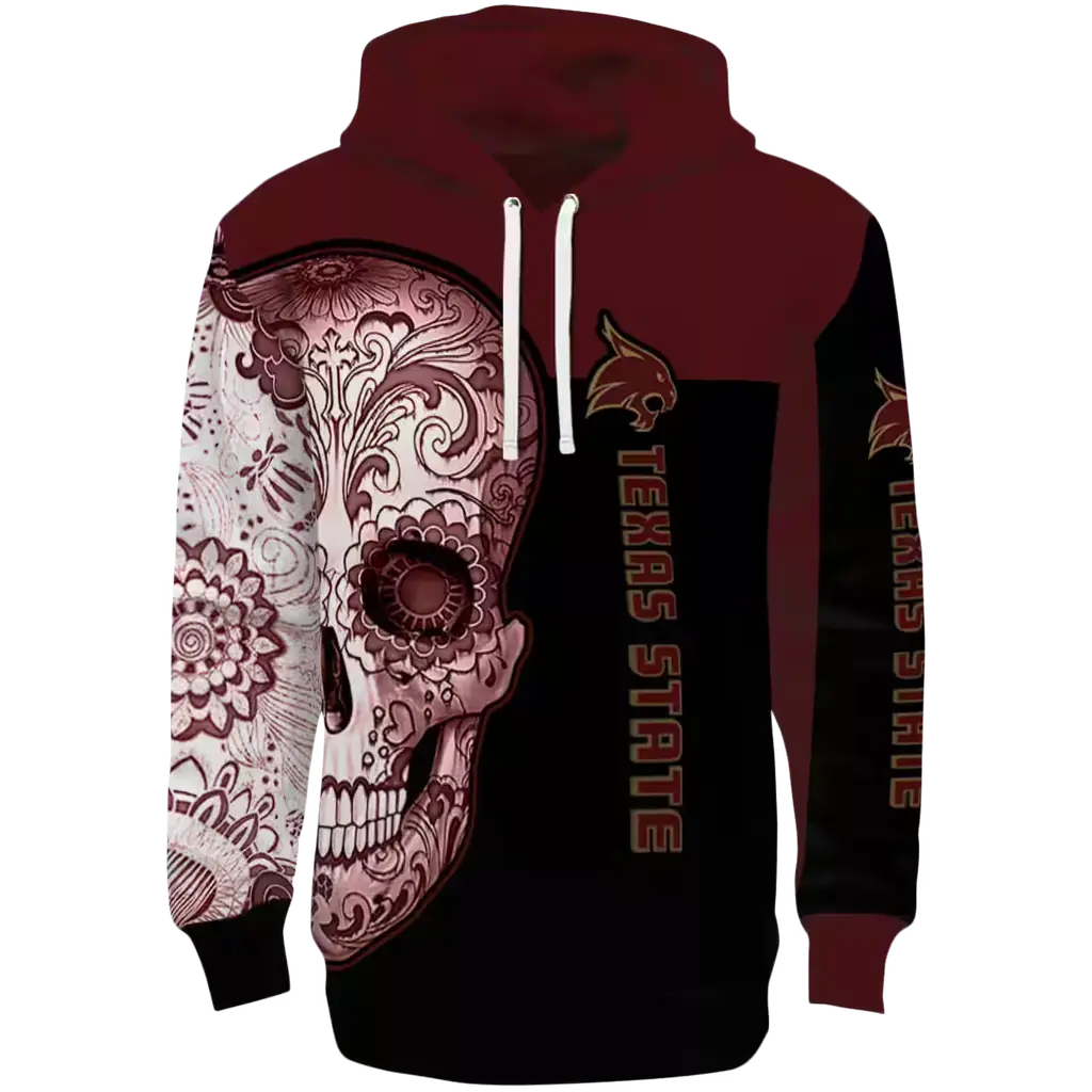 texas state bobcats sugar skull maroon black hoodie best selling texas state bobcats sugar skull maroon black hoodie best selling