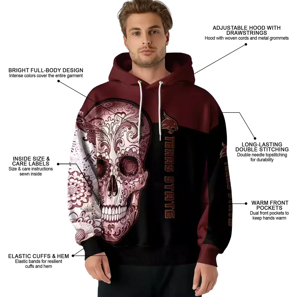 texas state bobcats sugar skull maroon black hoodie latest model texas state bobcats sugar skull maroon black hoodie latest model