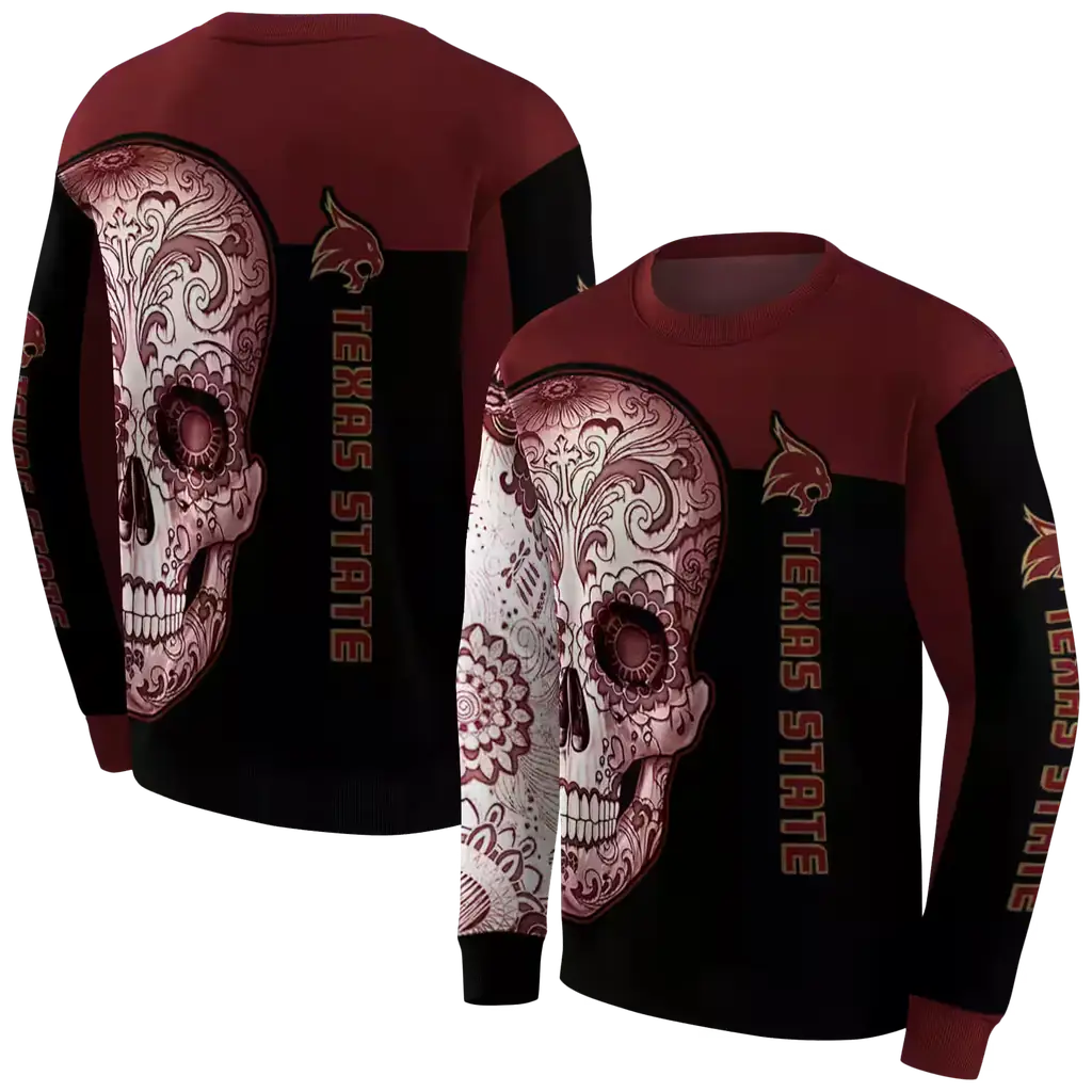 texas state bobcats sugar skull maroon black hoodie premium grade texas state bobcats sugar skull maroon black hoodie premium grade